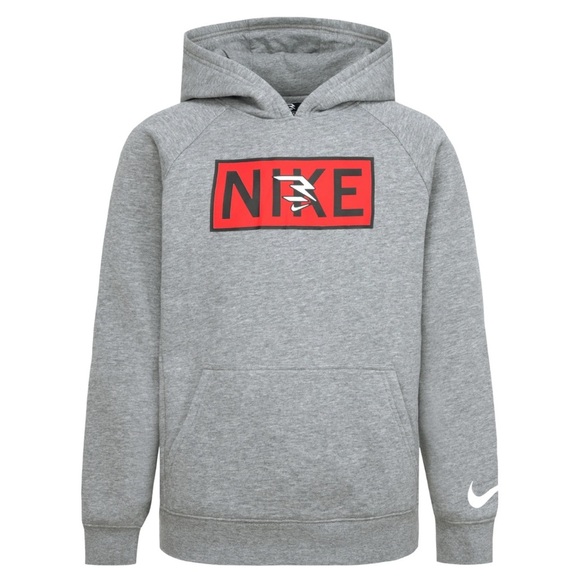 Nike Kids Hoodie in Gray with Red Logo - Picture 1 of 6
